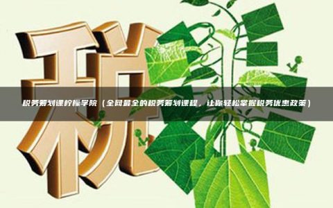 税务筹划课柠檬学院（全网最全的税务筹划课程，让你轻松掌握税务优惠政策）