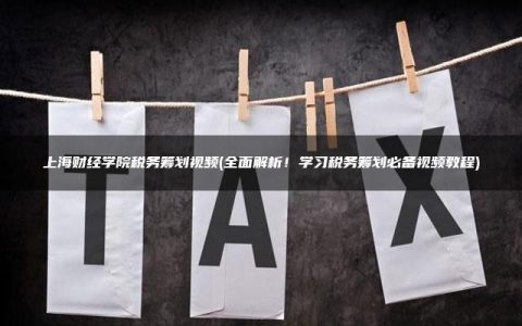 上海财经学院税务筹划视频(全面解析！学习税务筹划必备视频教程)
